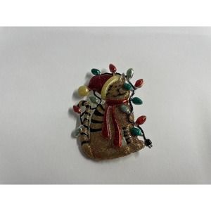 Vintage SIGNED Duracraft Christmas Cat Brooch/Christmas Jewelry/Cat Jewelry